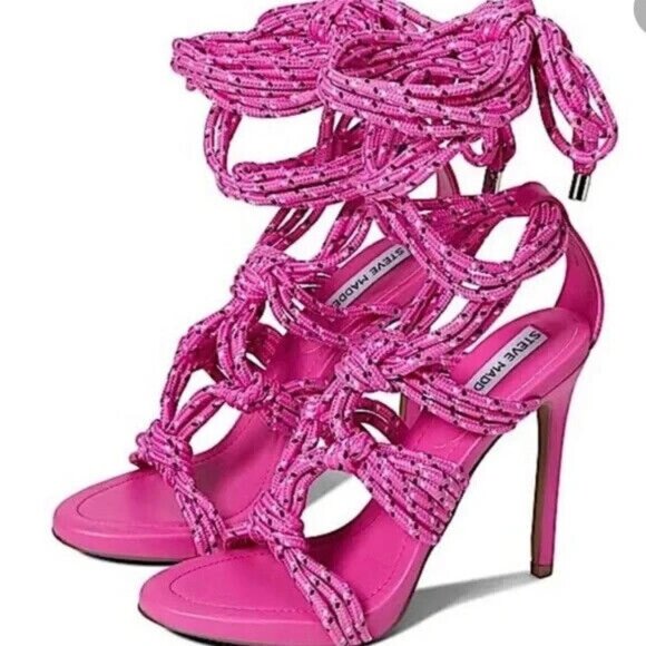Steve Madden Fiore Ankle Rope Tie Sandal In Multi Pink Size 8.5 Stiletto Heels - Picture 9 of 9